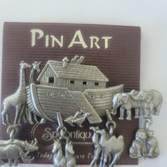 JJ Jonette Pewter Noah's Ark Brooch Lapel Pin Ark with Hanging Animals N… - Picture 3 of 11